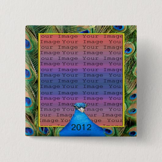 Badge Carré 5 Cm Bouton photo Mariage Peacock (Devant)