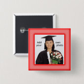 Badge Carré 5 Cm Bouton photo rouge (Devant & derrière)