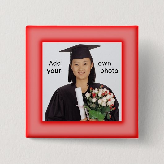 Badge Carré 5 Cm Bouton photo rouge (Devant)
