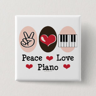 Badge Carré 5 Cm Bouton Piano Peace Love