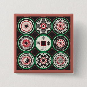 Badge Carré 5 Cm Bouton Pièce Mah Jongg One Dots