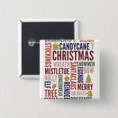 Badge Carré 5 Cm Bouton Pinback des mots de Noël (Devant & derrière)