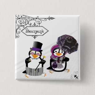 Badge Carré 5 Cm Bouton Pingouins à vapeur