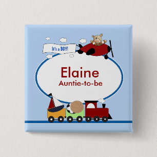 Badge Carré 5 Cm Bouton PLAT et de TRAIN de baby shower de nom