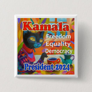 Badge Carré 5 Cm Bouton politique Chats pour Kamala