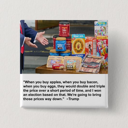 Badge Carré 5 Cm Bouton Pommes, Bacon et Oeufs (Devant)