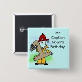 Badge Carré 5 Cm Bouton Pompier customisé 1er anniversaire (Devant & derrière)