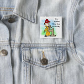 Badge Carré 5 Cm Bouton Pompier customisé 4e anniversaire (En situation)