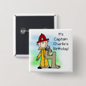 Badge Carré 5 Cm Bouton Pompier customisé 4e anniversaire (Devant & derrière)