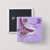 Badge Carré 5 Cm Bouton pourpre de papillon (Devant & derrière)