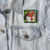 Badge Carré 5 Cm Bouton Présent De Joyeux Elfes Enveloppant (En situation)