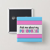 Badge Carré 5 Cm Bouton Pronouns (Pride Trans) (Devant & derrière)