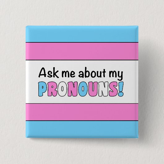 Badge Carré 5 Cm Bouton Pronouns (Pride Trans) (Devant)