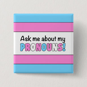 Badge Carré 5 Cm Bouton Pronouns (Pride Trans)