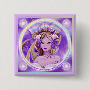 Badge Carré 5 Cm Bouton Purple Sun Fairy