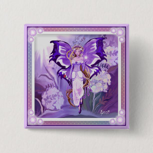 Badge Carré 5 Cm Bouton Purple Sun Fairy