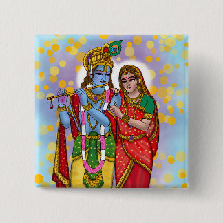 Badge Carré 5 Cm Bouton Radha Krishna