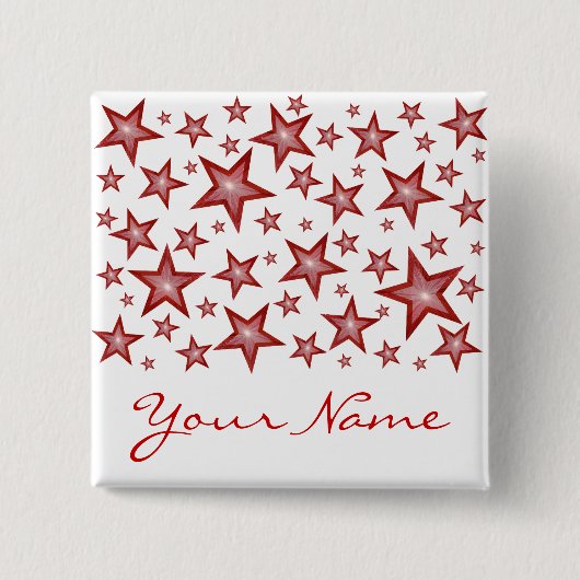 Badge Carré 5 Cm Bouton Red Stars 'Your Name' blanc (Devant)