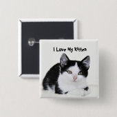 Badge Carré 5 Cm Bouton réfléchi blanc noir de chaton (Devant & derrière)