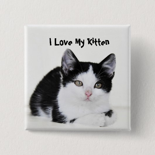 Badge Carré 5 Cm Bouton réfléchi blanc noir de chaton (Devant)