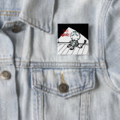 Badge Carré 5 Cm Bouton robot triste (En situation)