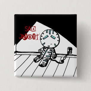 Badge Carré 5 Cm Bouton robot triste