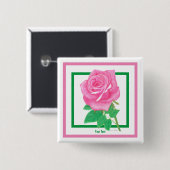 Badge Carré 5 Cm Bouton rose (Devant & derrière)