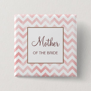 Badge Carré 5 Cm Bouton rose Chevron Mère de la mariée