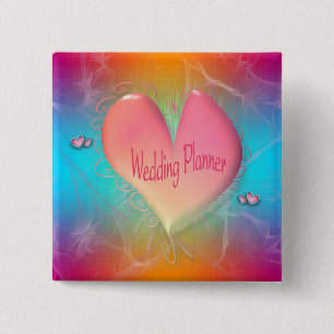 Badge Carré 5 Cm Bouton rose couleur pêche lumineux de wedding