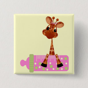 Badge Carré 5 Cm Bouton rose de girafe de bébé