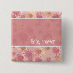 Badge Carré 5 Cm bouton rose de marguerite de baby shower