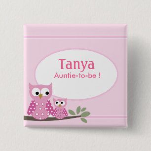 Badge Carré 5 Cm Bouton rose d'étiquette de nom de baby shower de