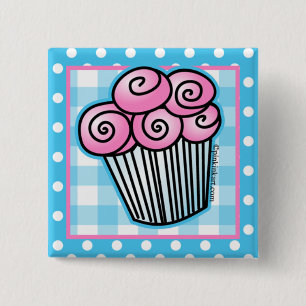 Badge Carré 5 Cm Bouton rose doux de petit gâteau