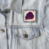 Badge Carré 5 Cm Bouton Rose rouge (En situation)