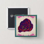Badge Carré 5 Cm Bouton Rose rouge (Devant & derrière)