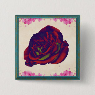 Badge Carré 5 Cm Bouton Rose rouge
