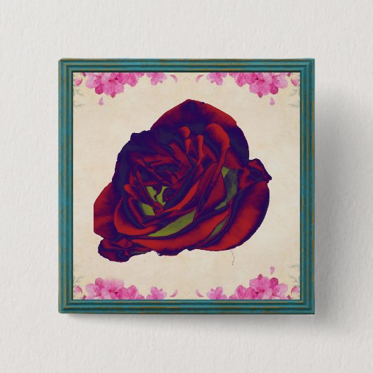 Badge Carré 5 Cm Bouton Rose rouge (Devant)