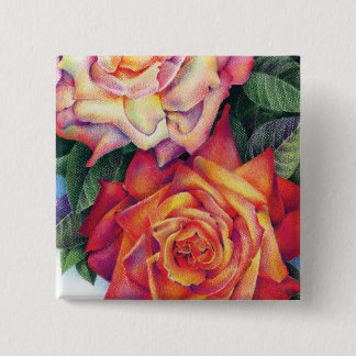 Badge Carré 5 Cm Bouton "Roses"