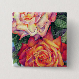 Badge Carré 5 Cm Bouton "Roses"