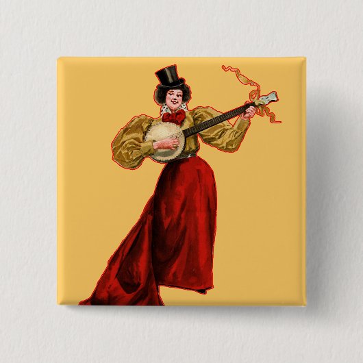 Badge Carré 5 Cm Bouton rouge de Madame In (Devant)