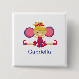 Badge Carré 5 Cm Bouton rouge et bleu de carré de pom-pom girl de
