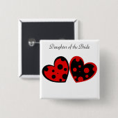 Badge Carré 5 Cm Bouton rouge et noir de coeurs (Devant & derrière)