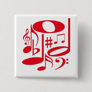 Badge Carré 5 Cm Bouton rouge musical