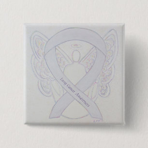 Badge Carré 5 Cm Bouton ruban Angel Pearl Sensibilisation au cancer