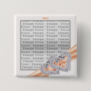 Badge Carré 5 Cm Bouton Ruban Tangerine Coeurs personnalisés