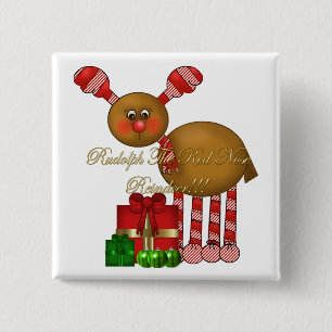 Badge Carré 5 Cm Bouton-Rudolph le renne rouge de nez