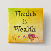 Badge Carré 5 Cm Bouton Santé : Richesse (Devant)