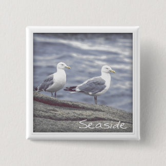 Badge Carré 5 Cm Bouton Seagulls en bord de mer