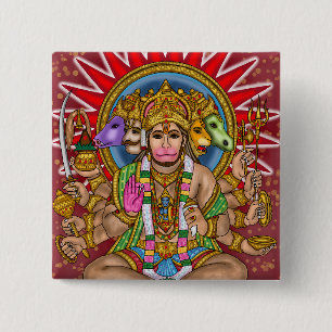 Badge Carré 5 Cm Bouton Seigneur Hanuman