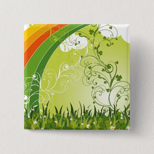 Badge Carré 5 Cm Bouton Shamrock de la Saint Patrick Lucky Clovers (Devant)